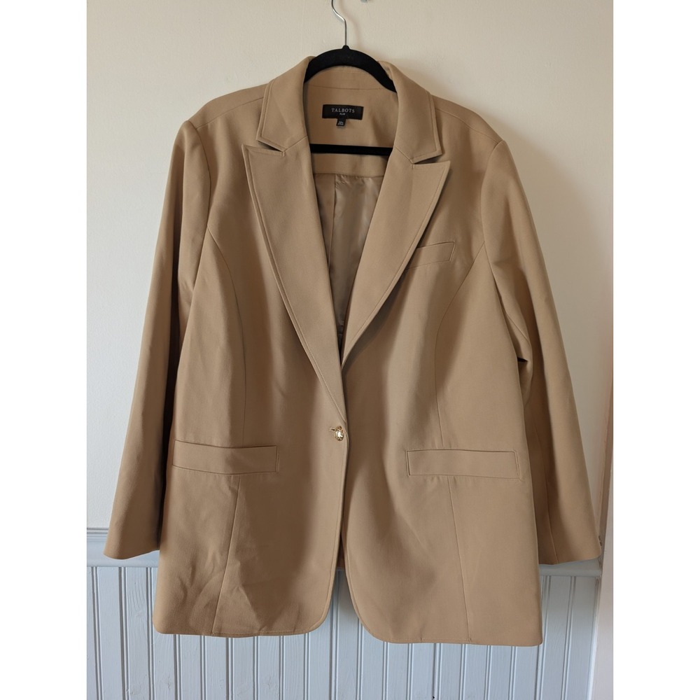 Talbots Plus Single Button Blazer Size 20W Camel Career Old Money Quiet Luxury